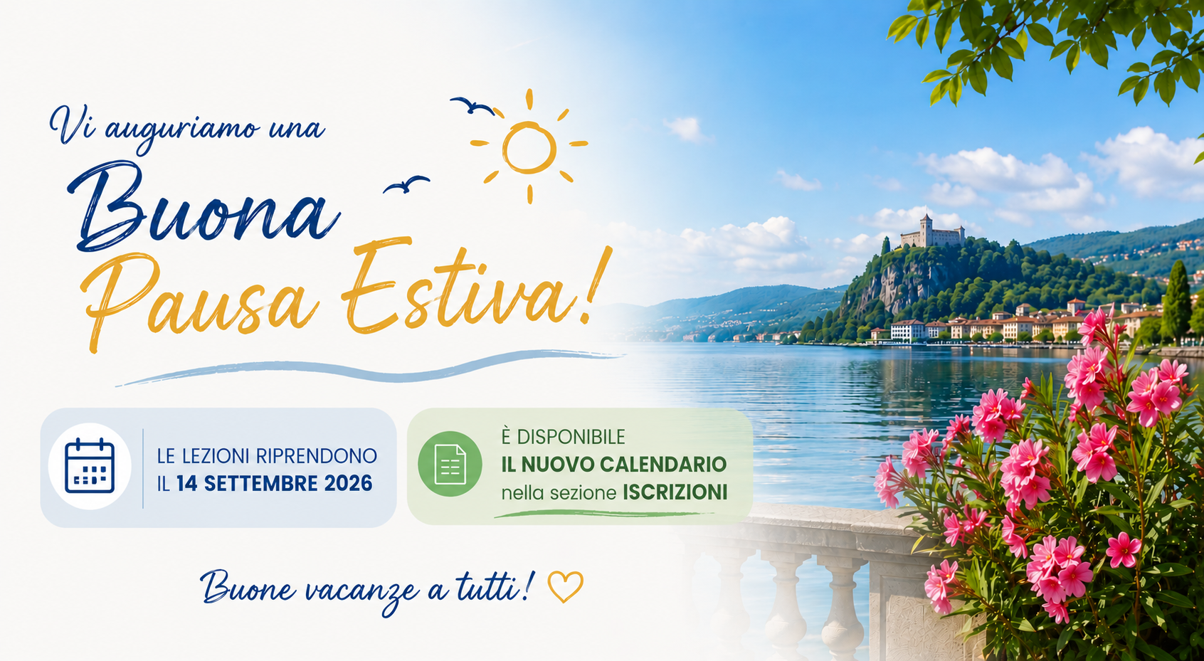 Auguri di buone vacanze estive e informazioni sulla ripresa delle lezioni a settembre 2026